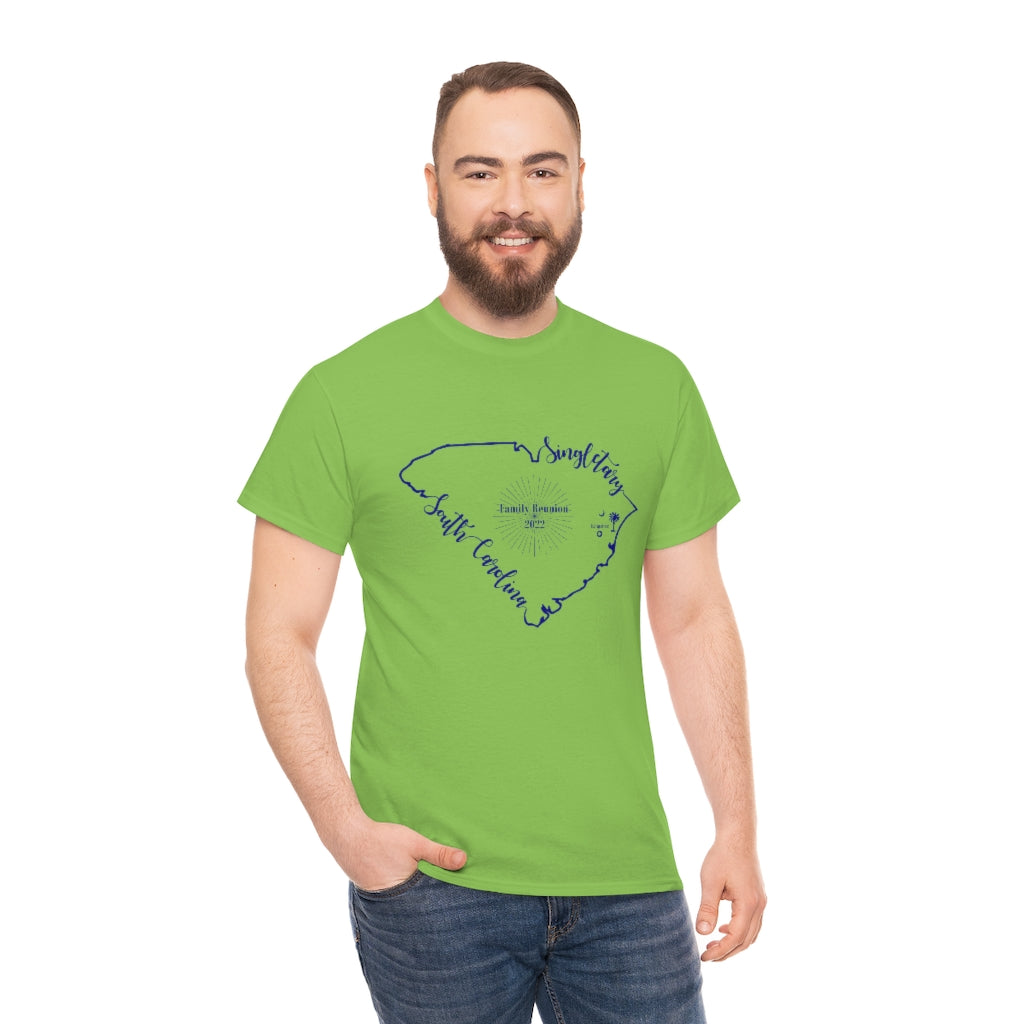 Singletary Family Reunion 2022, Lime Green, Black Writing, Unisex Heavy Cotton Tee