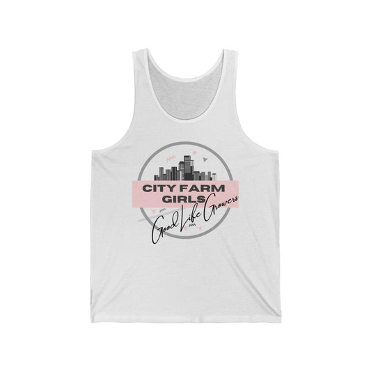 City Farm Girls - "Good Life Growers" - White Unisex Jersey Tank