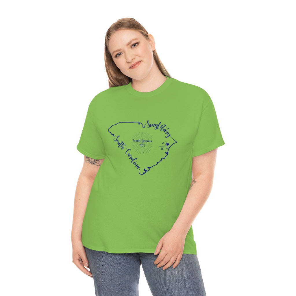 Singletary Family Reunion 2022, Lime Green, Black Writing, Unisex Heavy Cotton Tee